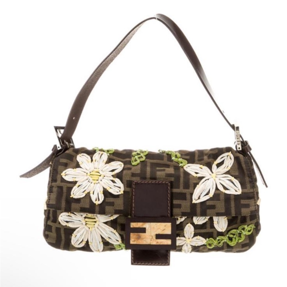 Fendi Floral Embroidered Zucca Baguette